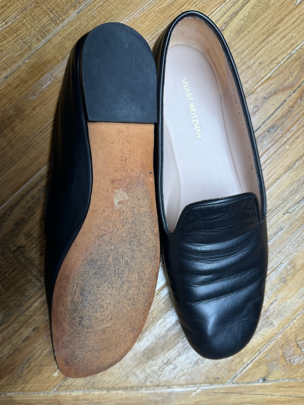 Stuart Weitzman Black Nappa Leather Payton Pleated Loafers - Size 7.5 - Picture 9 of 12